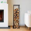 Metall Kaminholzregal 33 x 33 x 112 cm, Brennholzregal mit Ablage, Schwarz - vuunot.com