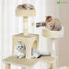 Katzenbaum 215cm, mehrstöckiger Katzenmöbel XXL, mit Korb, Plüschbälle, Dicke stämme, Kletterbaum für Katzen, Beige - vuunot.com