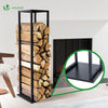 Metall Kaminholzregal 33 x 33 x 112 cm, Brennholzregal mit Ablage, Schwarz - vuunot.com