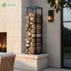 Metall Kaminholzregal 33 x 33 x 112 cm, Brennholzregal mit Ablage, Schwarz - vuunot.com
