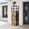 Verstellbare Kaminholzregal 45 x 32 x 170 cm, 3 Größen Einstellbar, mit integrierter Ablage ,Schwarz - vuunot.com
