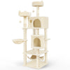 Katzenbaum 168cm, mehrstöckiger Katzenmöbel XXL, mit Korb Hängematte, Plüschbälle, Dicke stämme, Kletterbaum für Katzen, Beige - vuunot.com
