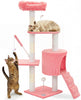 Kratzbaum 112cm, Mehrstöckiger Katzenbaum mit Kratzsäulen Höhle, Rosa - vuunot.com