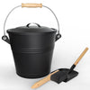 Ascheeimer mit Deckel Feuerfest Metall Kohleeimer 5L mit Schaufel und Handbesen , Schwarz - vuunot.com