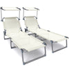 2er Set Sonnenliege Klappbar, Gartenliege Strandliege mit Sonnenschutz und Verstellbarer Rückenlehne, Beige - vuunot.com