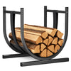 Metall Kaminholzregal, U-förmiges Brennholzregal mit stabiler Basis und Sicherheitsgurt 41 x 37 x 39.5 cm, Schwarz - vuunot.com