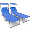 2er Set Sonnenliege Klappbar, Gartenliege Strandliege mit Sonnenschutz und Verstellbarer Rückenlehne, Blau - vuunot.com