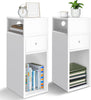 Nachttisch Schmal  2er Set, Beistelltisch mit 2 offenem Fach & 1 Schublade, 25x30x66cm Weiß - vuunot.com