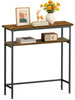 Schmaler Konsolentisch mit 2 Ablagen, Flurtisch aus Metall und MDF, Industrie-design 75×24×75 cm, Braun - vuunot.com