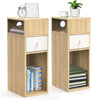 Nachttisch Schmal  2er Set, Beistelltisch mit 2 offenem Fach & 1 Schublade, 25x30x66cm Natur - vuunot.com