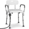 Duschstuhl mit Rückenlehne & Armlehnen, ergonomischer Duschhocker für Senioren, höhenverstellbar 71–83.5cm,Weiß - vuunot.com