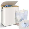 Wäschekorb mit Deckel & Wäschesäcke 145L, Faltbarer Wäschesammler 2 Fächer, Beige - vuunot.com