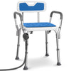 Duschstuhl mit Rückenlehne & Armlehnen, ergonomischer Duschhocker für Senioren, höhenverstellbar 71–83.5cm,Blau - vuunot.com