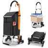 Aluminium Einkaufstrolley Treppensteiger, Trolly Einkaufswagen Klappbar mit Haken 6 Räder, Schwarz - vuunot.com