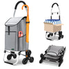 Aluminium Einkaufstrolley Treppensteiger, Trolly Einkaufswagen Klappbar mit Haken 6 Räder, Grau - vuunot.com