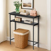 Schmaler Konsolentisch mit 2 Ablagen, Flurtisch aus Metall und MDF, Industrie-design 75×24×75 cm, Schwarz - vuunot.com