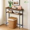 Schmaler Konsolentisch mit 2 Ablagen, Flurtisch aus Metall und MDF, Industrie-design 75×24×75 cm, Braun - vuunot.com