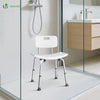 Duschstuhl mit Rückenlehne, ergonomischer Duschhocker für Senioren, höhenverstellbar 70–83cm, Weiß - vuunot.com