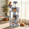 Katzenbaum 168cm, mehrstöckiger Katzenmöbel XXL, mit Korb Hängematte, Plüschbälle, Dicke stämme, Kletterbaum für Katzen, Grau - vuunot.com