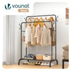 Metall Doppelt Kleiderständer mit Schuhregal und 4 Haken 108x58x146cm Schwarz - vuunot.com