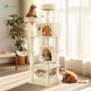 Katzenbaum 168cm, mehrstöckiger Katzenmöbel XXL, mit Korb Hängematte, Plüschbälle, Dicke stämme, Kletterbaum für Katzen, Beige - vuunot.com