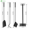 Kaminbesteck, 4-teilige Kamingarnitur Set mit Schaufel, Besen, Schürhaken & Halter, Schmiedeeisen Ofenbesteck, Schwarz - vuunot.com