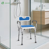 Duschstuhl mit Rückenlehne & Armlehnen, ergonomischer Duschhocker für Senioren, höhenverstellbar 71–83.5cm,Blau - vuunot.com