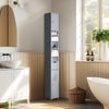 Badezimmerschrank Hoch mit 2 Türen und 1 Schublade, Badschrank Schmal, Badezimmer Hochschrank, 20x20x180cm, Grau - vuunot.com