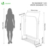Doppelt Kleiderständer, Metall Kleiderstange Garderobenständer mit 2-lagigem Schuhregal und 4 seitlichen Haken 110x35x146cm Weiß - vuunot.com