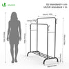 Doppelt Kleiderständer, Metall Kleiderstange Garderobenständer mit Schuhregal und 4 seitlichen Haken 110x58x150cm Schwarz - vuunot.com