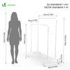 Doppelt Kleiderständer, Metall Kleiderstange Garderobenständer mit Schuhregal und 4 seitlichen Haken 110x58x150cm Weiß - vuunot.com