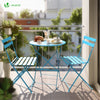 Bistroset 3-teilig, Klappbar Bistrotisch mit 2 Stühlen, Gartenmöbel Set Balkonset Gartengarnitur, Sitzgruppe Metall, Bistro Set Outdoor, Blau - vuunot.com