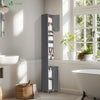 Badezimmerschrank Hoch mit 2 Türen und 1 Schublade, Badschrank Schmal, Badezimmer Hochschrank, 20x20x180cm, Grau - vuunot.com