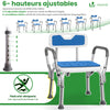 Duschstuhl mit Rückenlehne & Armlehnen, ergonomischer Duschhocker für Senioren, höhenverstellbar 71–83.5cm,Blau - vuunot.com