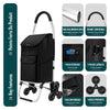 Aluminium Einkaufstrolley Treppensteiger, Trolly Einkaufswagen Klappbar, 6 Räder, Wasserdicht Oxford, 45L, Schwarz - vuunot.com