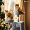 Katzenbaum 168cm, mehrstöckiger Katzenmöbel XXL, mit Korb Hängematte, Plüschbälle, Dicke stämme, Kletterbaum für Katzen, Grau - vuunot.com