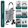 Aluminium Einkaufstrolley Treppensteiger, Trolly Einkaufswagen Klappbar mit Haken 6 Räder, Grau - vuunot.com