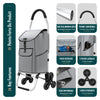 Aluminium Einkaufstrolley Treppensteiger, Trolly Einkaufswagen Klappbar, 6 Räder, Wasserdicht Oxford, 45L, Grau - vuunot.com