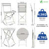 Bistroset 3-teilig, Klappbar Bistrotisch mit 2 Stühlen, Gartenmöbel Set Balkonset Gartengarnitur, Sitzgruppe Metall, Bistro Set Outdoor, Weiß - vuunot.com