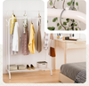 Metall Doppelt Kleiderständer mit Schuhregal und 4 Haken 108x58x146cm Weiß - vuunot.com