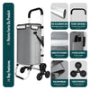 Aluminium Einkaufstrolley Treppensteiger, Trolly Einkaufswagen Klappbar, mit 6 Räder und Kühlfach, Wasserdicht, 50L, Grau - vuunot.com