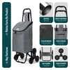 Einkaufstrolley Treppensteiger, Hackenporsche Einkaufswagen mit 3 Räder, Wasserdichter, 32L, Grau - vuunot.com