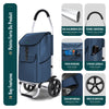 2 Räder Einkaufstrolley Klappbar mit 58L Wasserdichter Tasche, Marineblau - vuunot.com