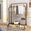 Doppelt Kleiderständer, Metall Kleiderstange Garderobenständer mit Schuhregal und 4 seitlichen Haken 110x58x150cm Schwarz - vuunot.com