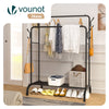 Metall Doppelt Kleiderständer mit Schuhregal und 4 Haken 108x58x146cm Schwarz - vuunot.com