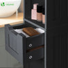 Badezimmerschrank Hoch mit 2 Türen und 1 Schublade, Badschrank Schmal, Badezimmer Hochschrank, 20x20x180cm, Schwarz - vuunot.com