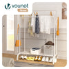 Metall Doppelt Kleiderständer mit Schuhregal und 4 Haken 108x58x146cm Weiß - vuunot.com