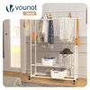 Metall Doppelt Kleiderständer mit Rollen & 2 Aufbewahrungsablagen 121x40x147cm Weiß - vuunot.com
