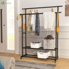 Doppelt Kleiderständer auf Rollen, Metall Kleiderstange Garderobenständer mit 2 Aufbewahrungsablagen 120x40x146cm Schwarz - vuunot.com