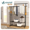 Metall Doppelt Kleiderständer mit Rollen & 2 Aufbewahrungsablagen 121x40x147cm Schwarz - vuunot.com